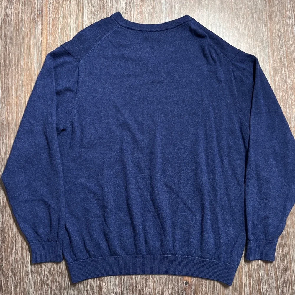 Turnbury Mens Navy‎ Blue V Neck 100% Extra Fine Merino Wool Sweater XLT